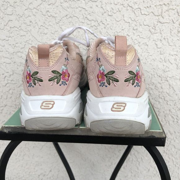 Skechers D' Lites Blossoms Tennis Shoes Womens 9.5 Pink Embroidered Flowers - Picture 4 of 8